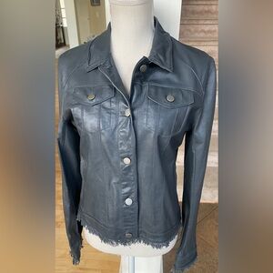 JKT Alexa Burnished Womens Dark Gray Leather Button-Front Jacket- Size Medium